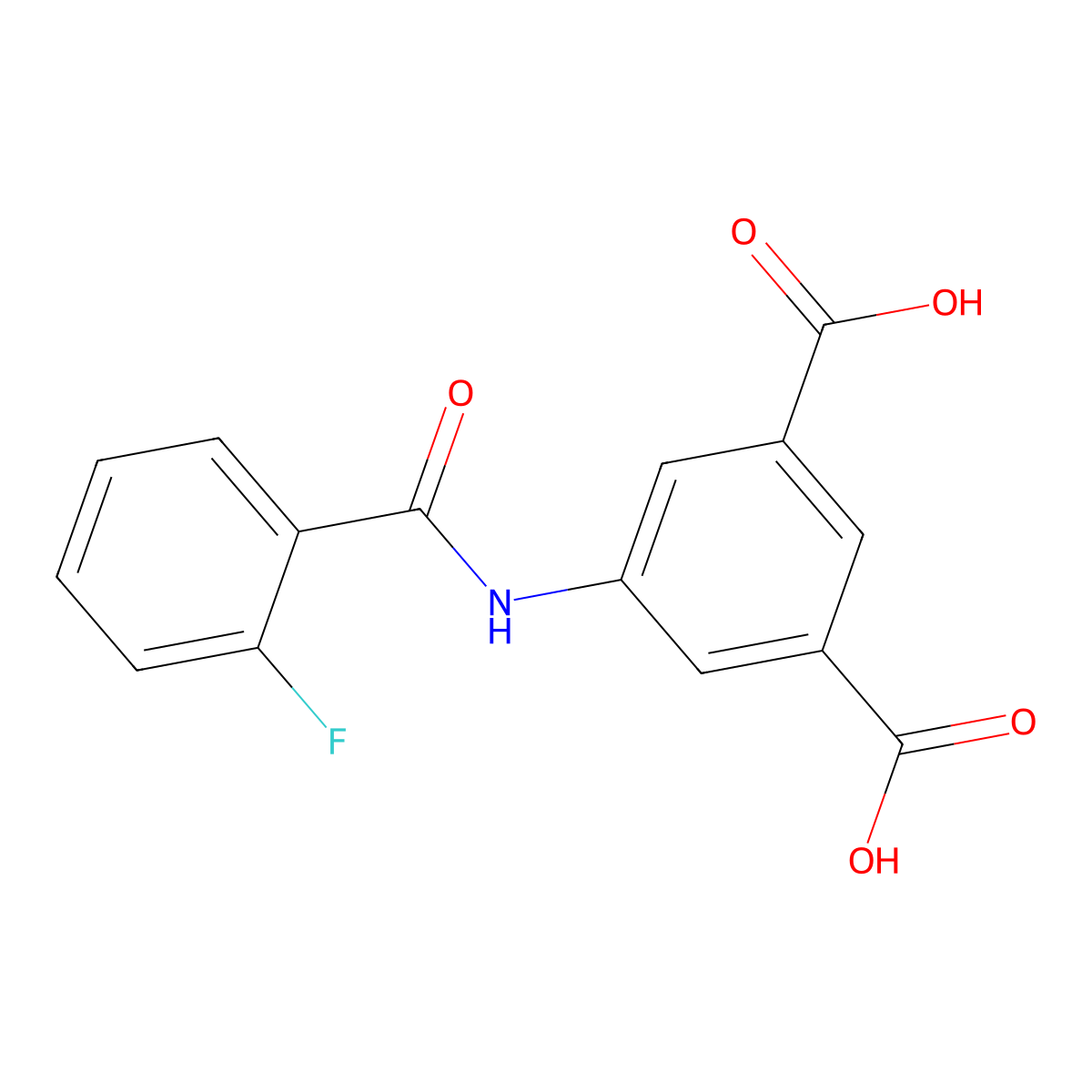 5-{[(2-Fluorophenyl)carbonyl]amino}benzene-1,3-dicarboxylic acid molecular structure, CAS 354121-00-9