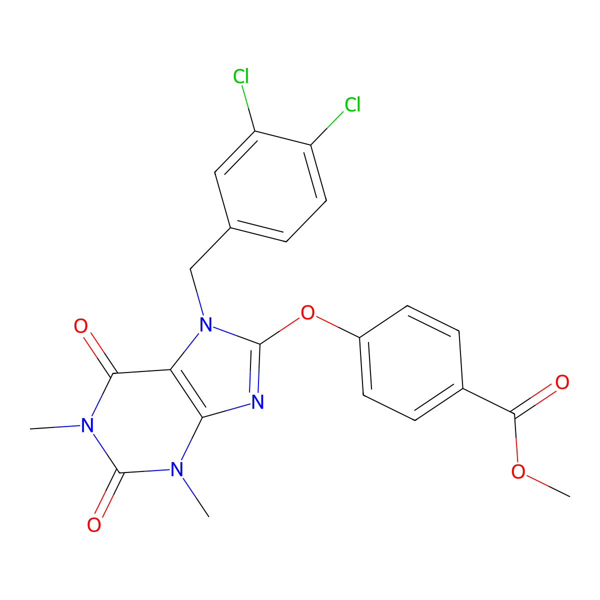 methyl 4-{[7-(3,4-dichlorobenzyl)-1,3-dimethyl-2,6-dioxo-2,3,6,7-tetrahydro-1H-purin-8-yl]oxy}benzoate molecular structure, CAS 354121-61-2