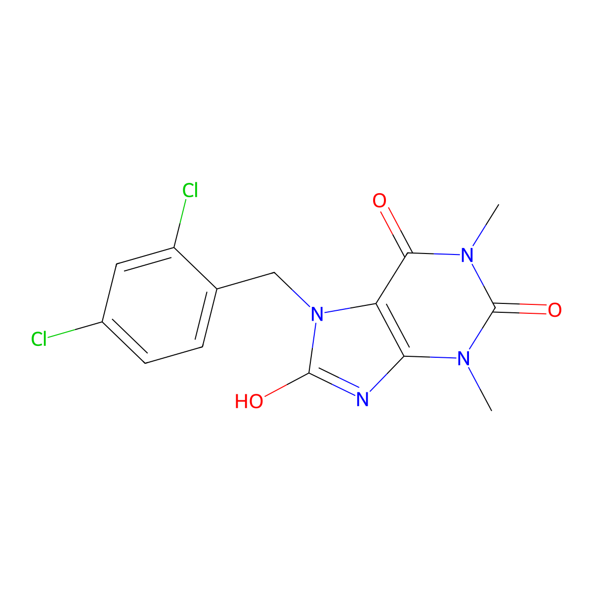 7-(2,4-Dichlorobenzyl)-8-hydroxy-1,3-dimethyl-3,7-dihydro-1H-purine-2,6-dione molecular structure, CAS 354121-91-8