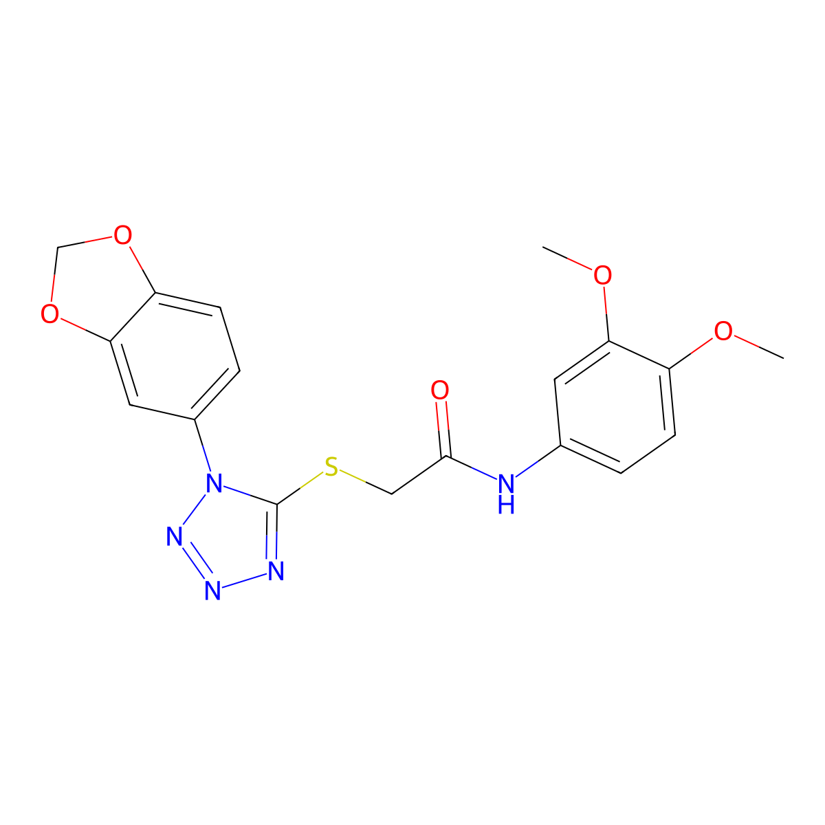 2-[1-(1,3-benzodioxol-5-yl)tetrazol-5-yl]sulfanyl-N-(3,4-dimethoxyphenyl)acetamide molecular structure, CAS 354122-28-4