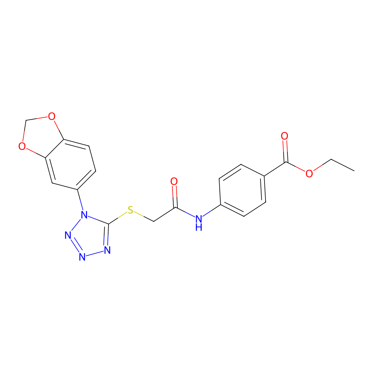 Ethyl 4-[[2-[1-(1,3-benzodioxol-5-yl)tetrazol-5-yl]sulfanylacetyl]amino]benzoate molecular structure, CAS 354122-34-2