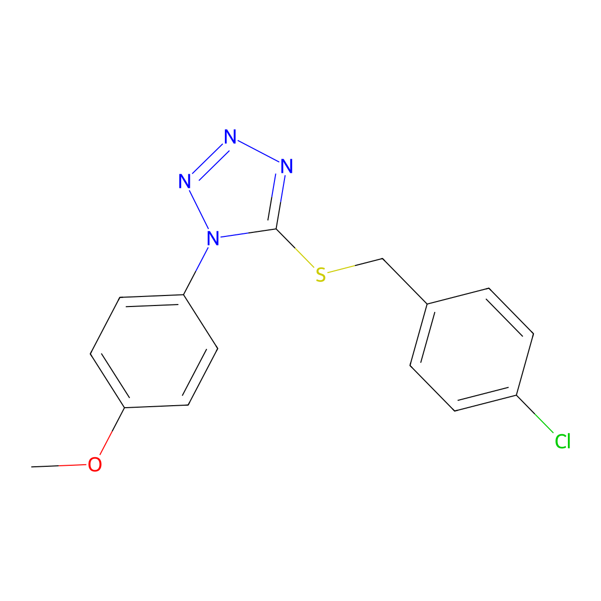 5-[(4-Chlorophenyl)methylsulfanyl]-1-(4-methoxyphenyl)tetrazole molecular structure, CAS 354125-11-4