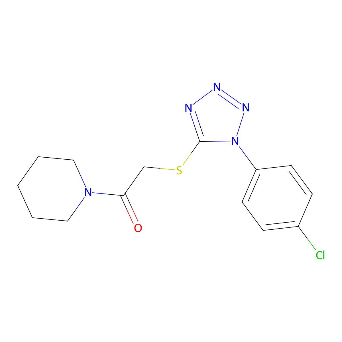 2-[1-(4-Chlorophenyl)tetrazol-5-yl]sulfanyl-1-piperidin-1-ylethanone molecular structure, CAS 354125-13-6
