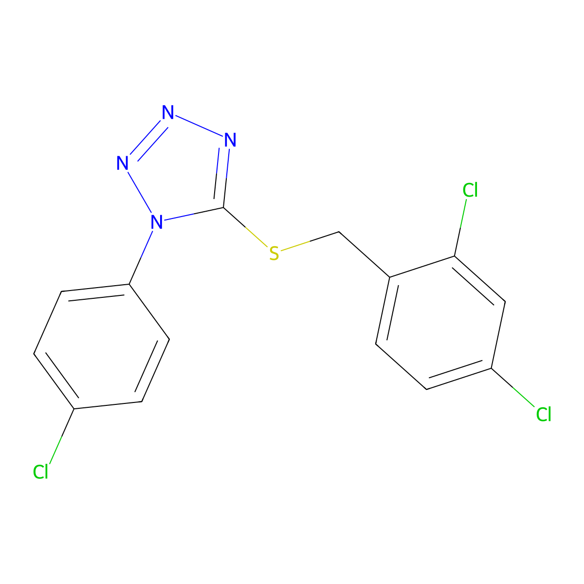 1-(4-Chlorophenyl)-5-[(2,4-dichlorophenyl)methylsulfanyl]tetrazole molecular structure, CAS 354125-26-1