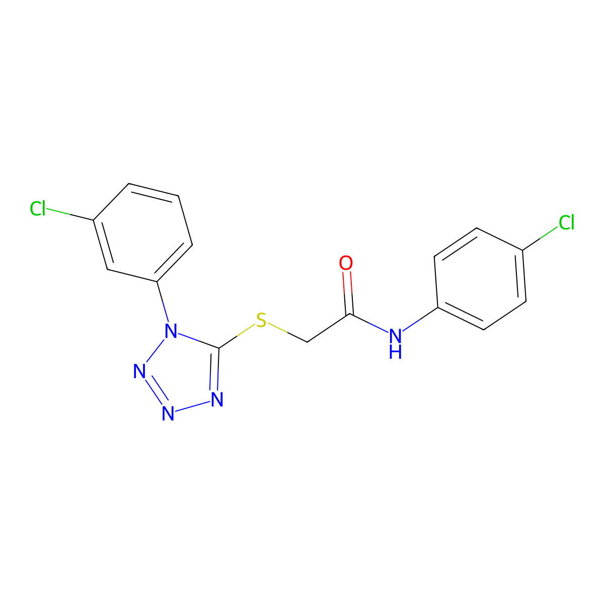 N-(4-chlorophenyl)-2-[1-(3-chlorophenyl)tetrazol-5-yl]sulfanylacetamide molecular structure, CAS 354125-30-7