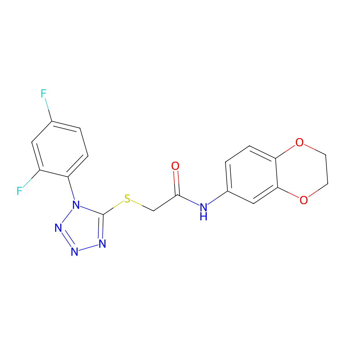 2-[1-(2,4-difluorophenyl)tetrazol-5-yl]sulfanyl-N-(2,3-dihydro-1,4-benzodioxin-6-yl)acetamide molecular structure, CAS 354125-49-8