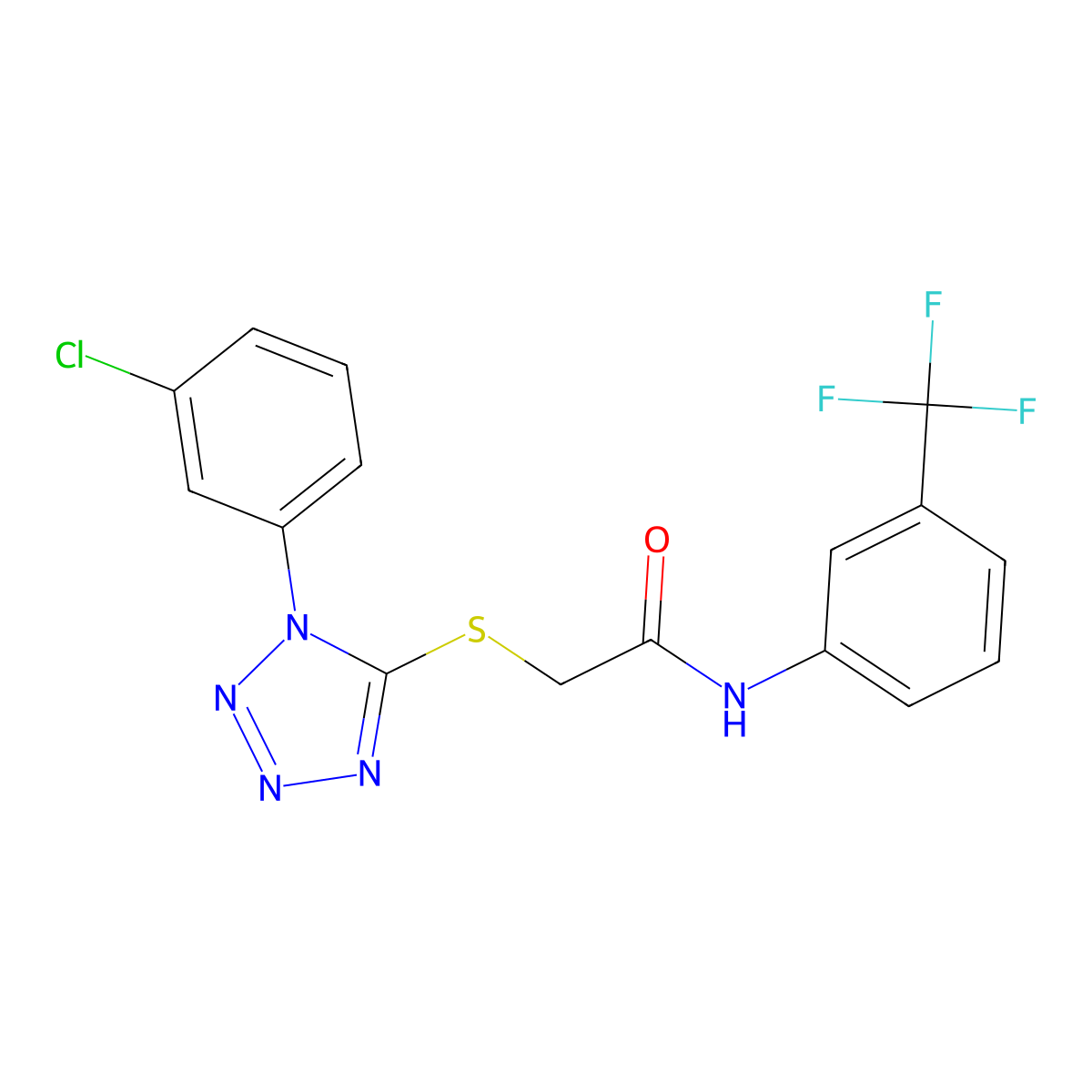 2-[1-(3-chlorophenyl)tetrazol-5-yl]sulfanyl-N-[3-(trifluoromethyl)phenyl]acetamide molecular structure, CAS 354125-54-5
