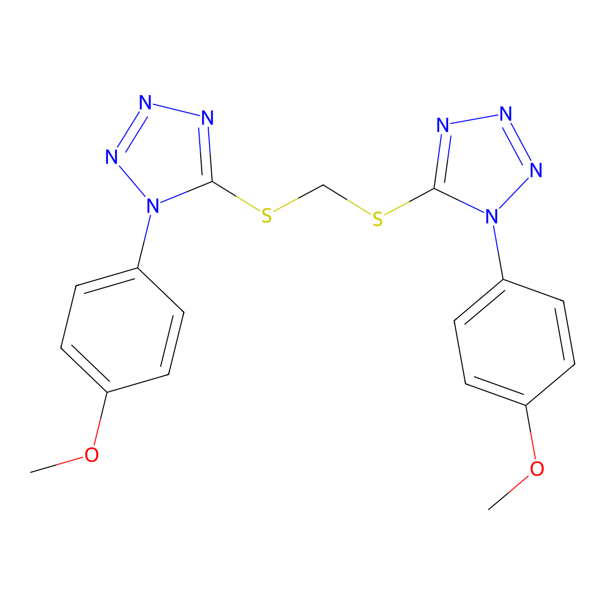 1-(4-Methoxyphenyl)-5-[[1-(4-methoxyphenyl)tetrazol-5-yl]sulfanylmethylsulfanyl]tetrazole molecular structure, CAS 354125-60-3