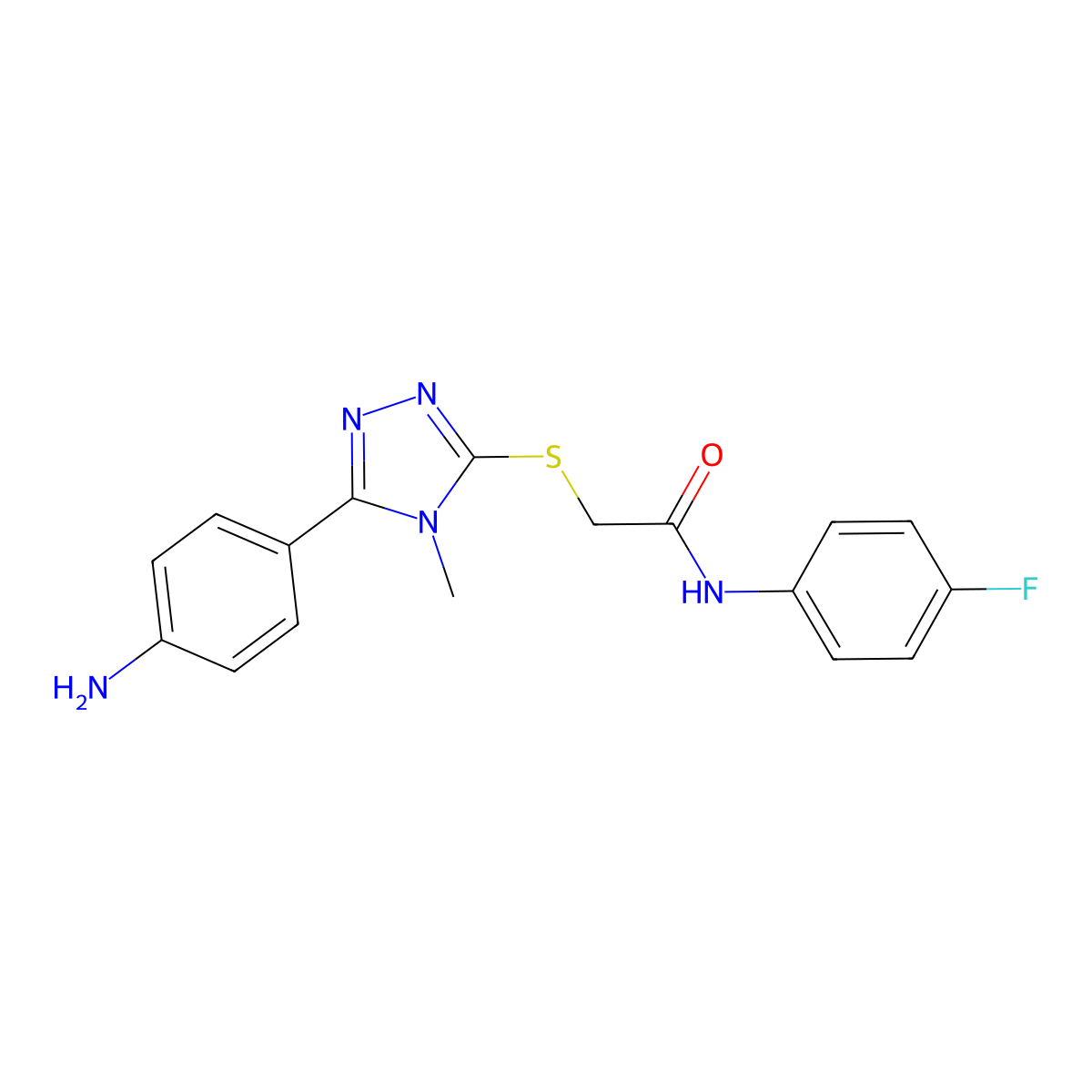 2-[[5-(4-aminophenyl)-4-methyl-1,2,4-triazol-3-yl]sulfanyl]-N-(4-fluorophenyl)acetamide molecular structure, CAS 354125-74-9