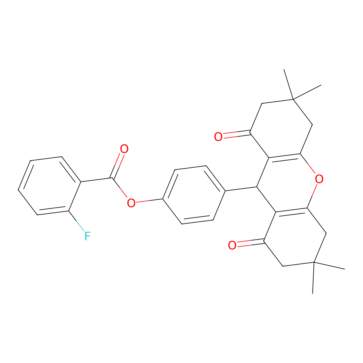 4-(3,3,6,6-tetramethyl-1,8-dioxo-2,3,4,5,6,7,8,9-octahydro-1H-xanthen-9-yl)phenyl 2-fluorobenzoate molecular structure, CAS 354127-13-2