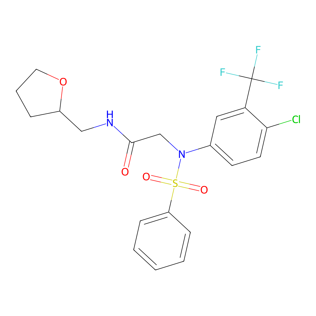 2-[N-(benzenesulfonyl)-4-chloro-3-(trifluoromethyl)anilino]-N-(oxolan-2-ylmethyl)acetamide molecular structure, CAS 354128-97-5