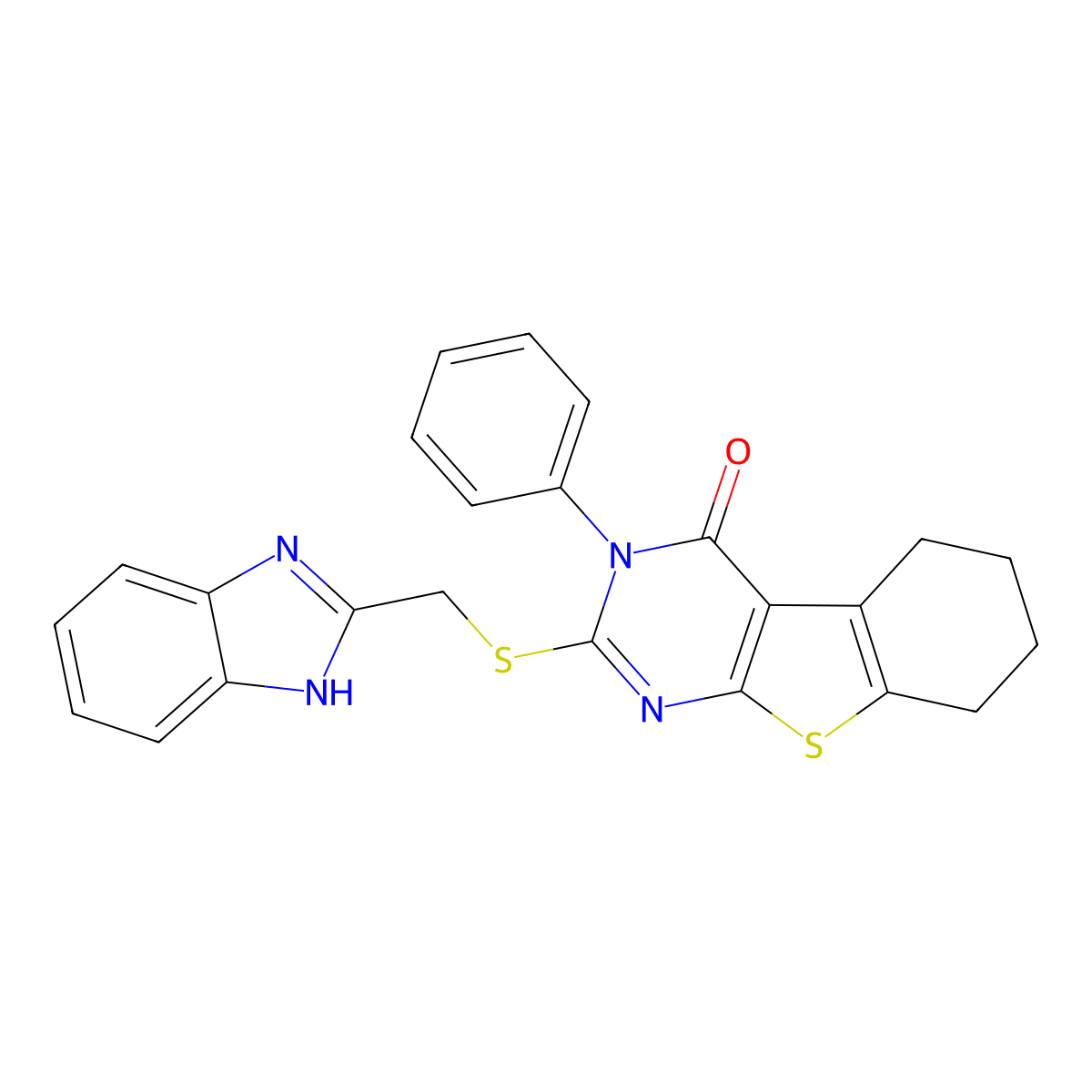 2-(1H-benzimidazol-2-ylmethylsulfanyl)-3-phenyl-5,6,7,8-tetrahydro-[1]benzothiolo[2,3-d]pyrimidin-4-one molecular structure, CAS 354130-08-8