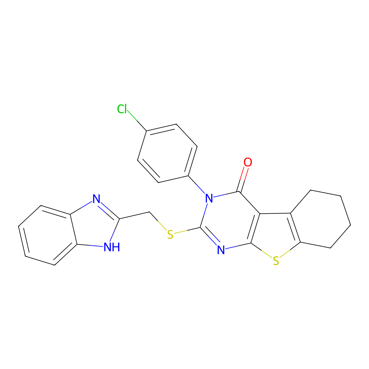 2-(1H-benzimidazol-2-ylmethylsulfanyl)-3-(4-chlorophenyl)-5,6,7,8-tetrahydro-[1]benzothiolo[2,3-d]pyrimidin-4-one molecular structure, CAS 354130-09-9