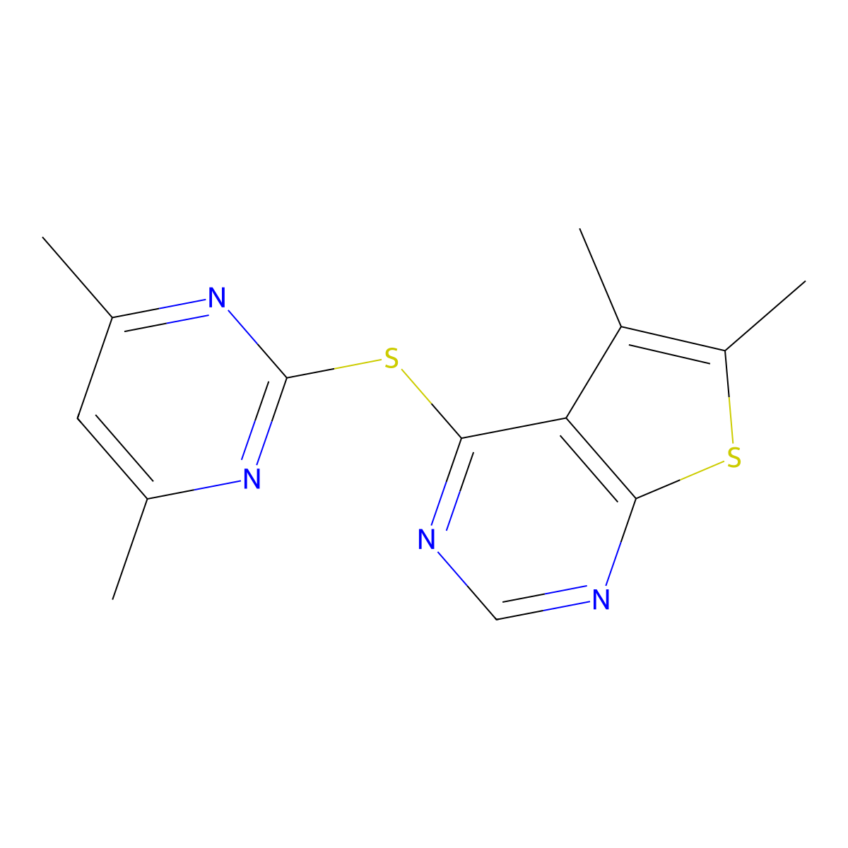 2-({5,6-Dimethylthieno[2,3-d]pyrimidin-4-yl}sulfanyl)-4,6-dimethylpyrimidine molecular structure, CAS 354130-12-4