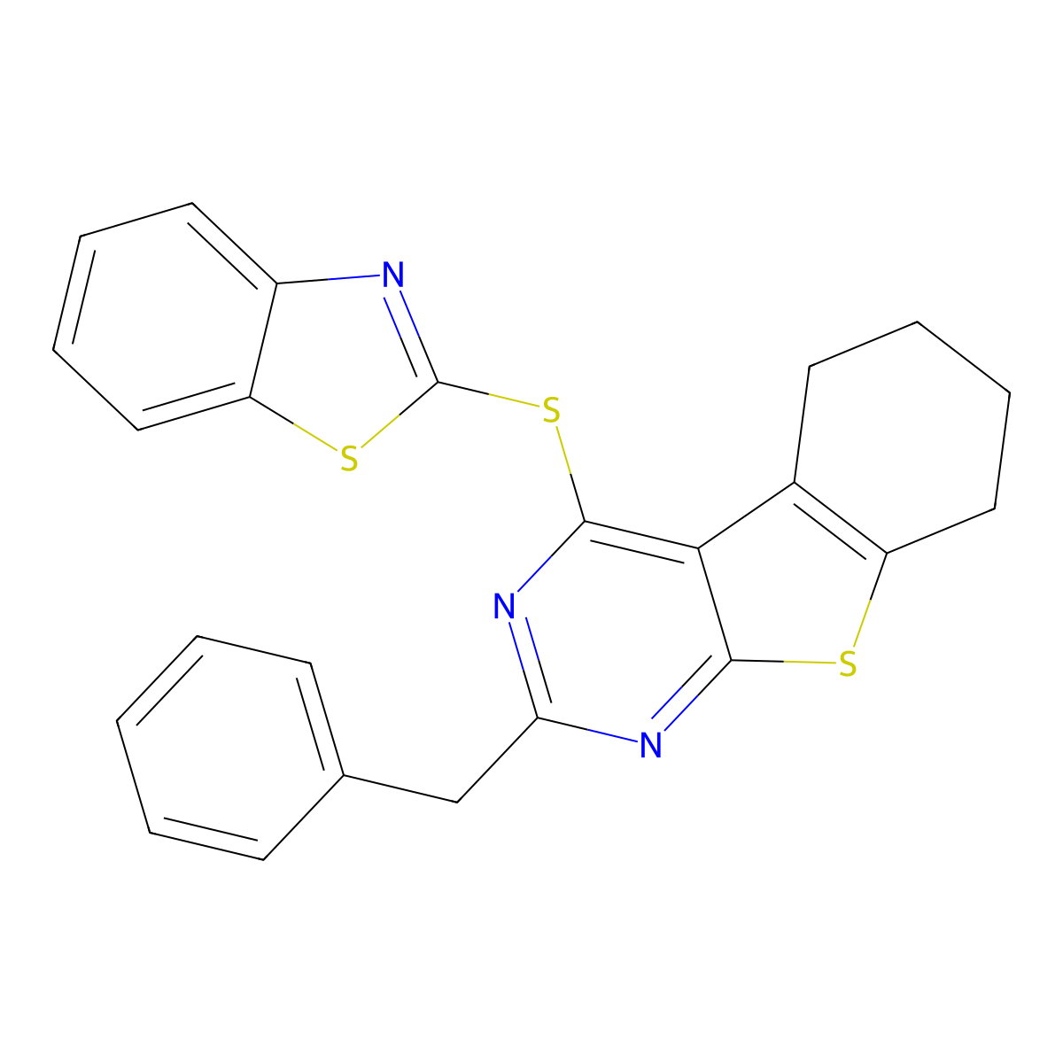 4-(1,3-Benzothiazol-2-ylsulfanyl)-2-benzyl-5,6,7,8-tetrahydro-[1]benzothiolo[2,3-d]pyrimidine molecular structure, CAS 354130-13-5