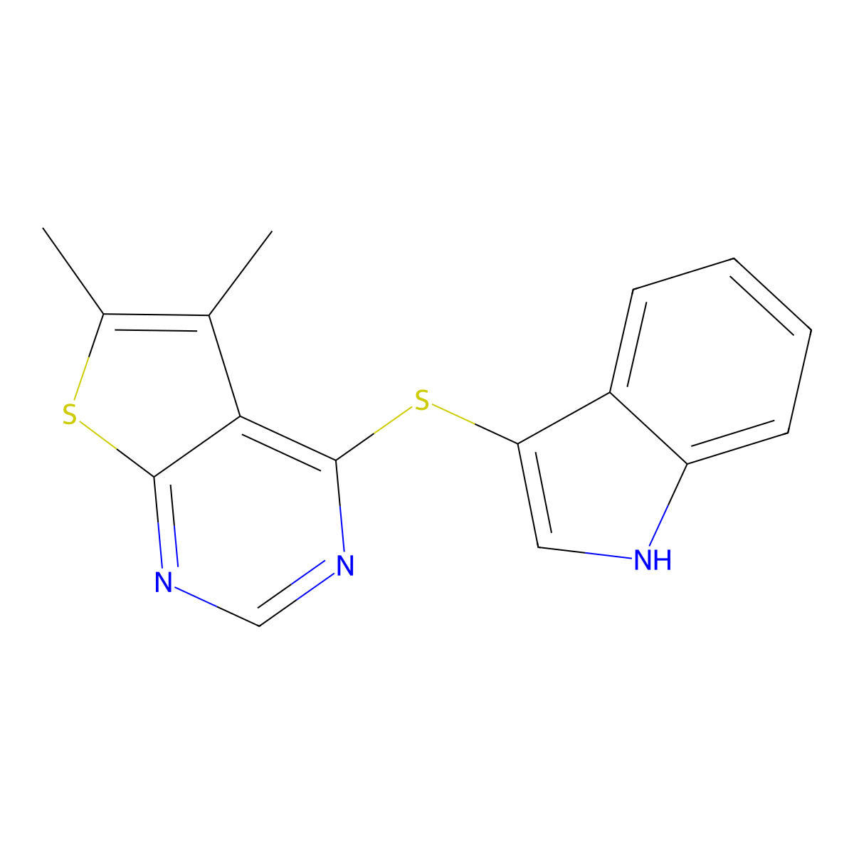 4-(1H-indol-3-ylsulfanyl)-5,6-dimethylthieno[2,3-d]pyrimidine molecular structure, CAS 354130-16-8