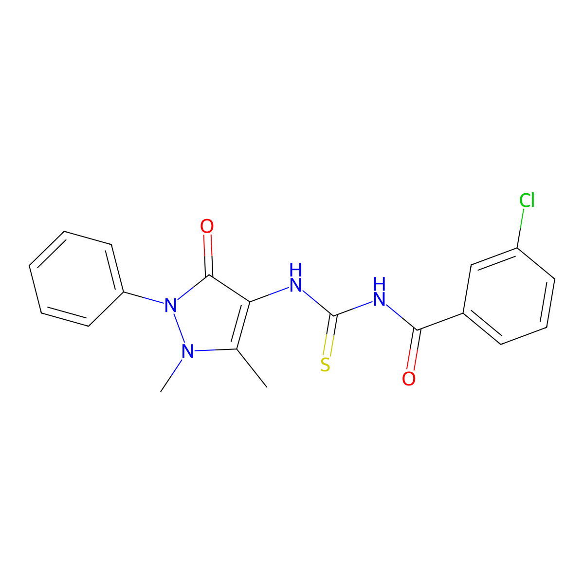 3-chloro-N-((1,5-dimethyl-3-oxo-2-phenyl-2,3-dihydro-1H-pyrazol-4-yl)carbamothioyl)benzamide molecular structure, CAS 354130-24-8