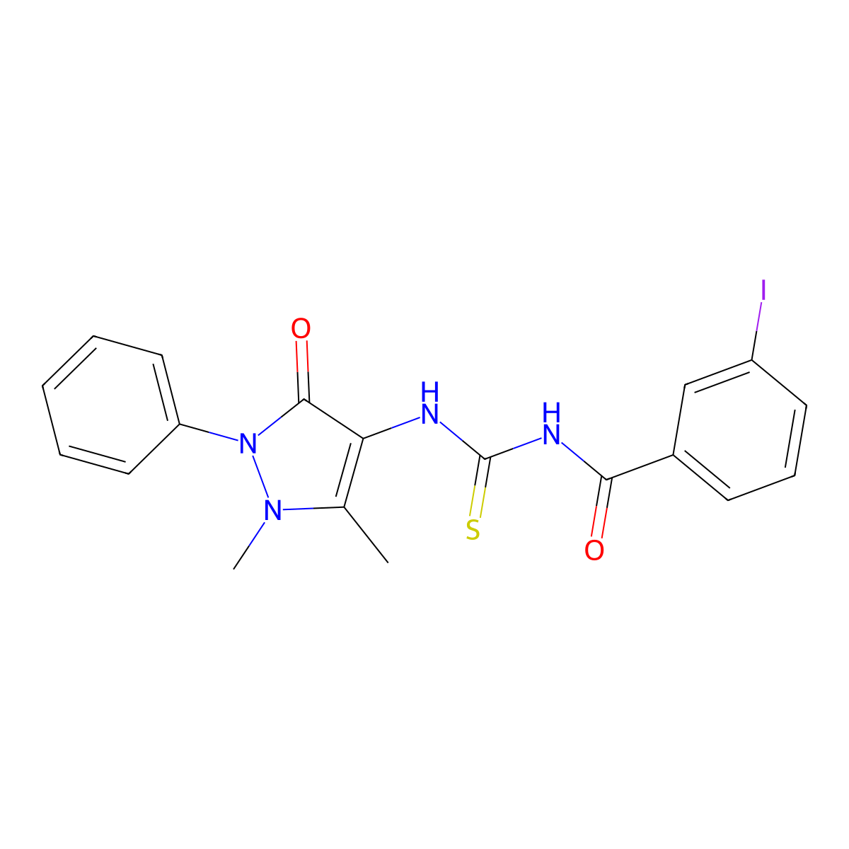 N-(1,5-dimethyl-3-oxo-2-phenyl-2,3-dihydro-1H-pyrazol-4-yl)-N'-(3-iodobenzoyl)thiourea molecular structure, CAS 354130-26-0