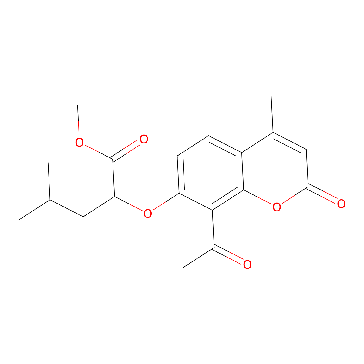 methyl 2-[(8-acetyl-4-methyl-2-oxo-2H-chromen-7-yl)oxy]-4-methylpentanoate molecular structure, CAS 354130-89-5