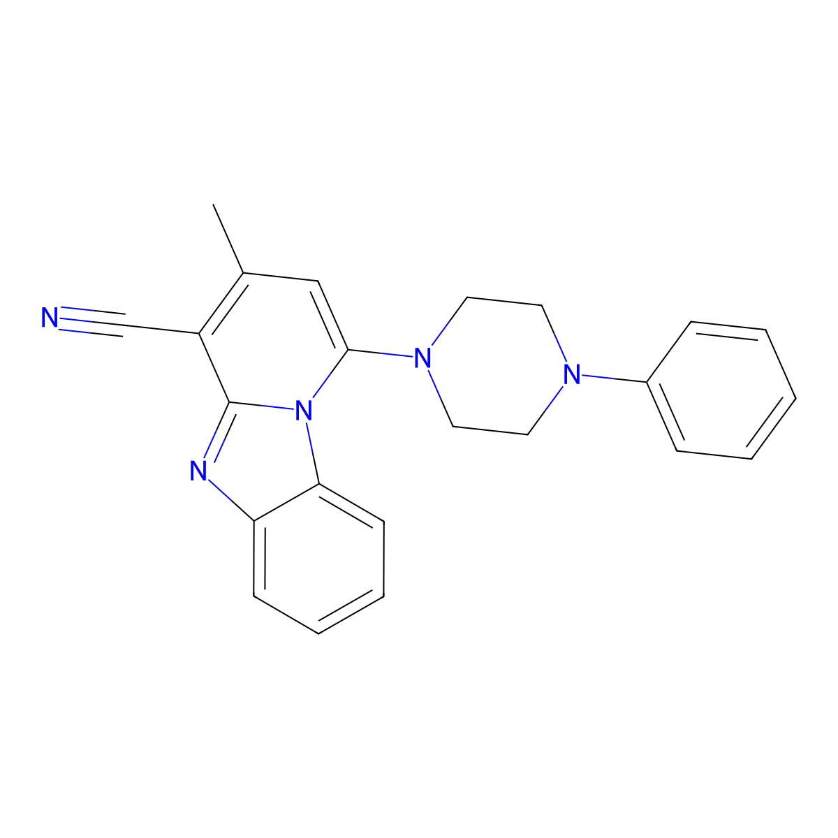 3-Methyl-1-(4-phenylpiperazin-1-yl)pyrido[1,2-a]benzimidazole-4-carbonitrile molecular structure, CAS 354131-66-1
