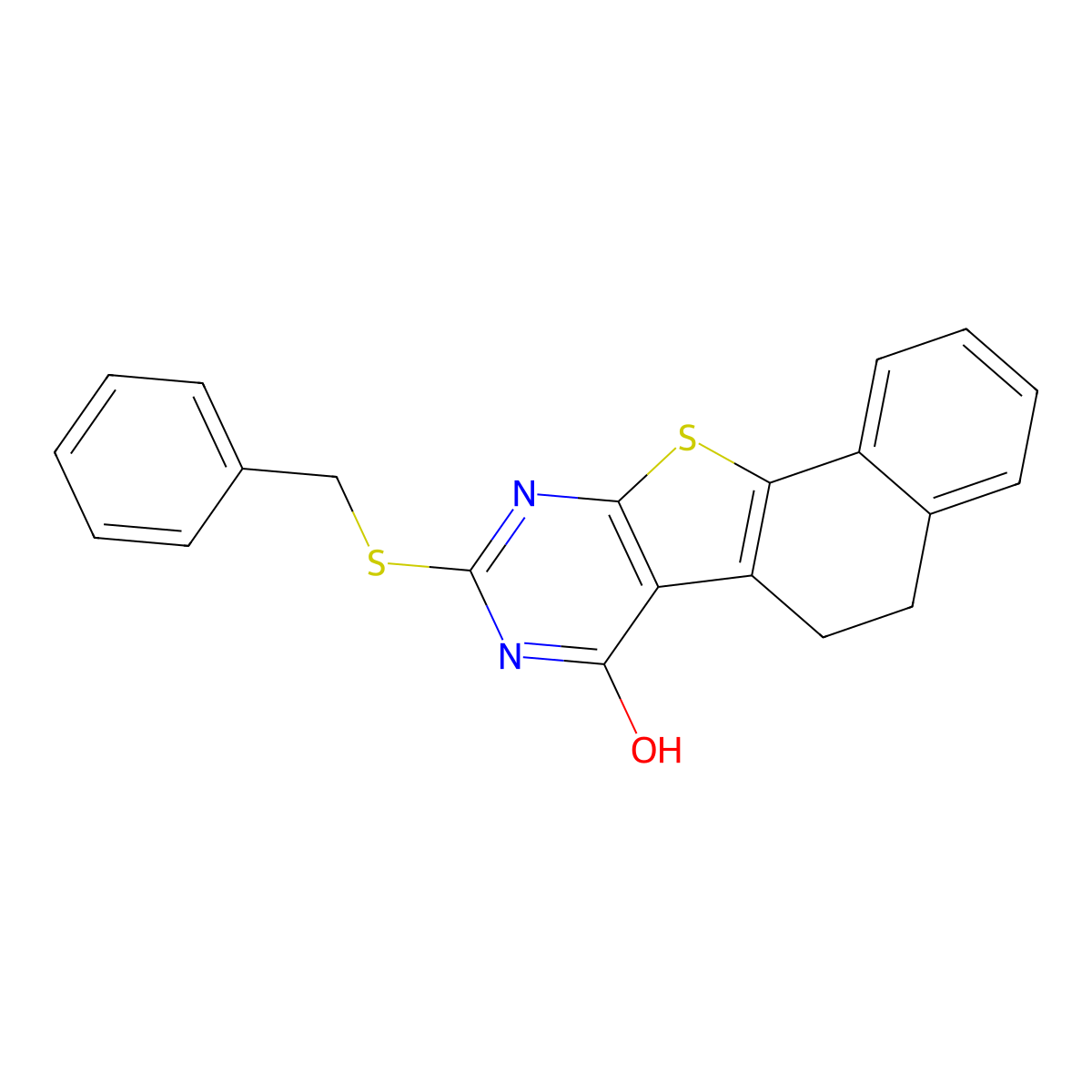 9-(benzylsulfanyl)-5,8-dihydronaphtho[2',1':4,5]thieno[2,3-d]pyrimidin-7(6H)-one molecular structure, CAS 354132-76-6