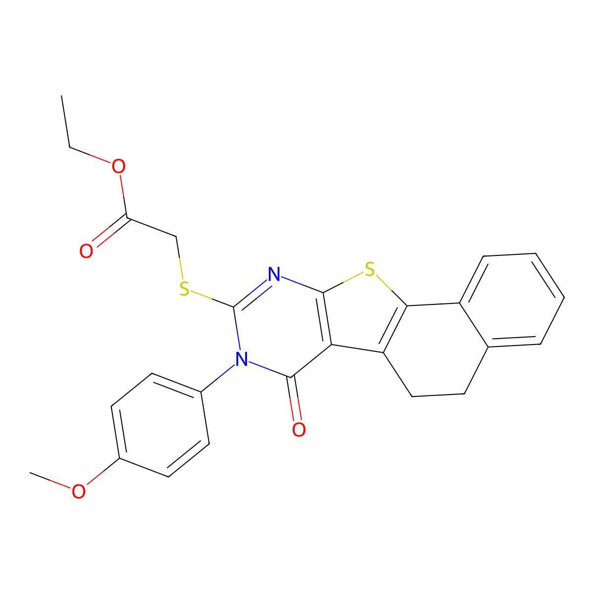 Ethyl {[8-(4-methoxyphenyl)-7-oxo-5,6,7,8-tetrahydronaphtho[2',1':4,5]thieno[2,3-d]pyrimidin-9-yl]sulfanyl}acetate molecular structure, CAS 354132-81-3