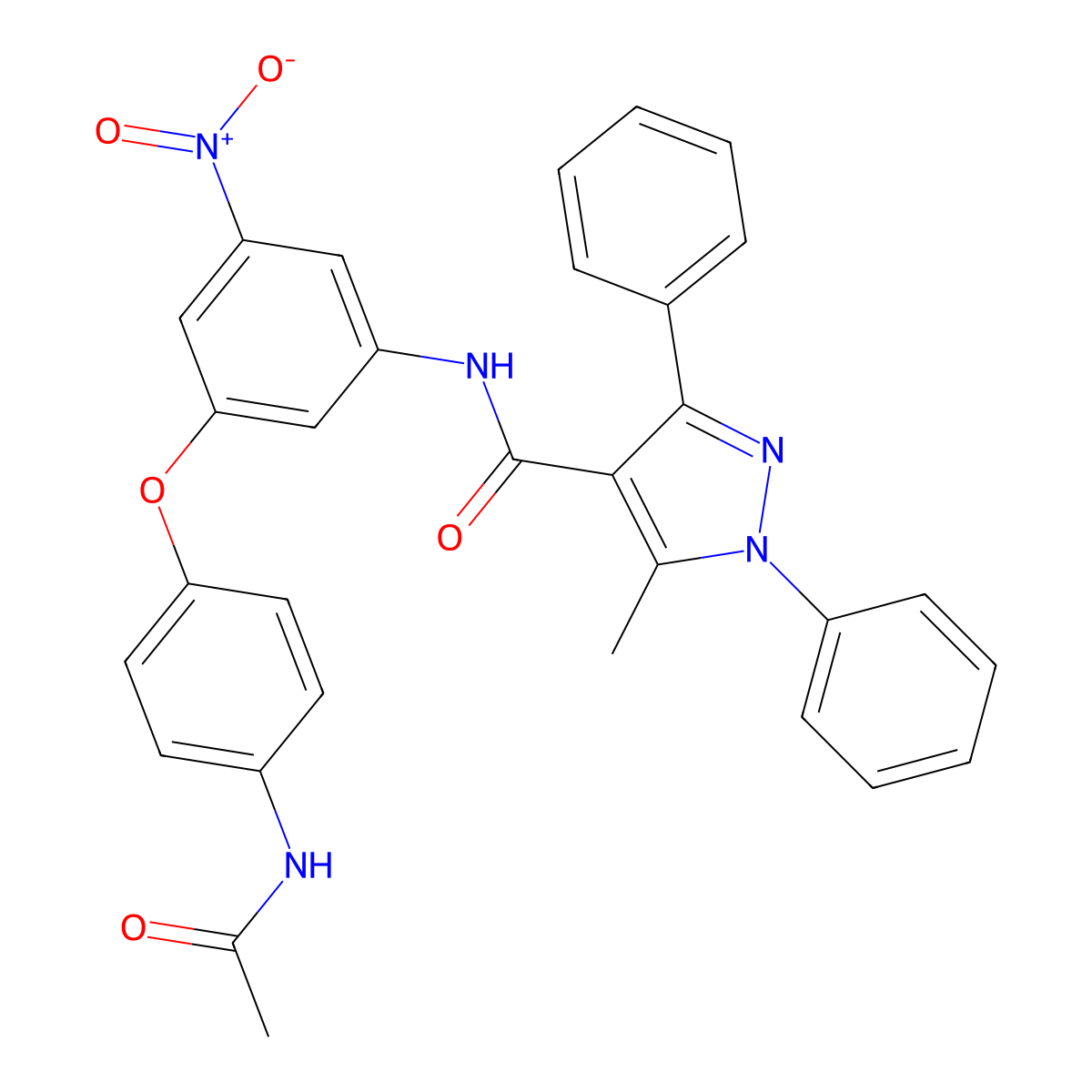 N-[3-(4-acetamidophenoxy)-5-nitrophenyl]-5-methyl-1,3-diphenylpyrazole-4-carboxamide molecular structure, CAS 354136-05-3
