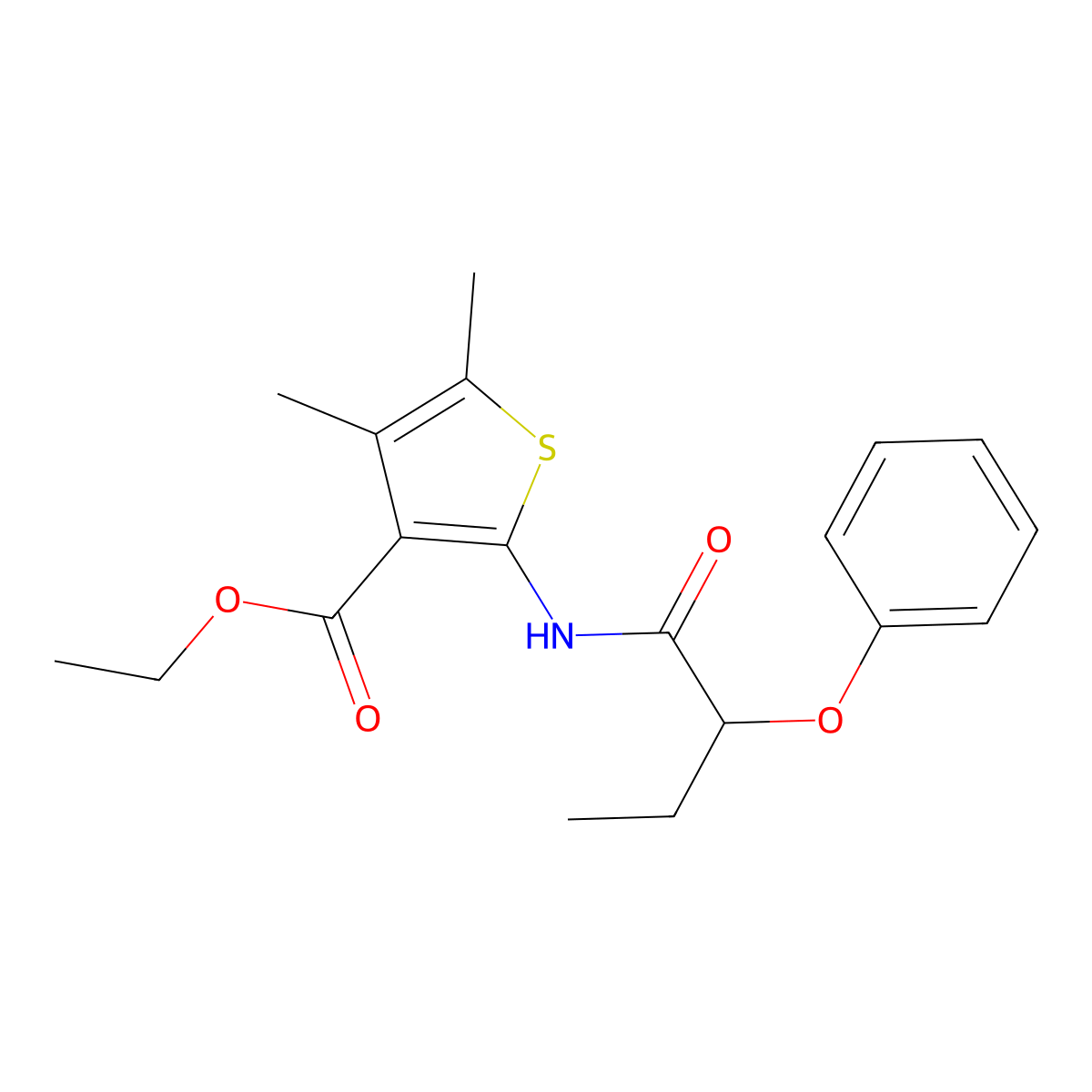 Ethyl 4,5-dimethyl-2-(2-phenoxybutanoylamino)thiophene-3-carboxylate molecular structure, CAS 354140-60-6