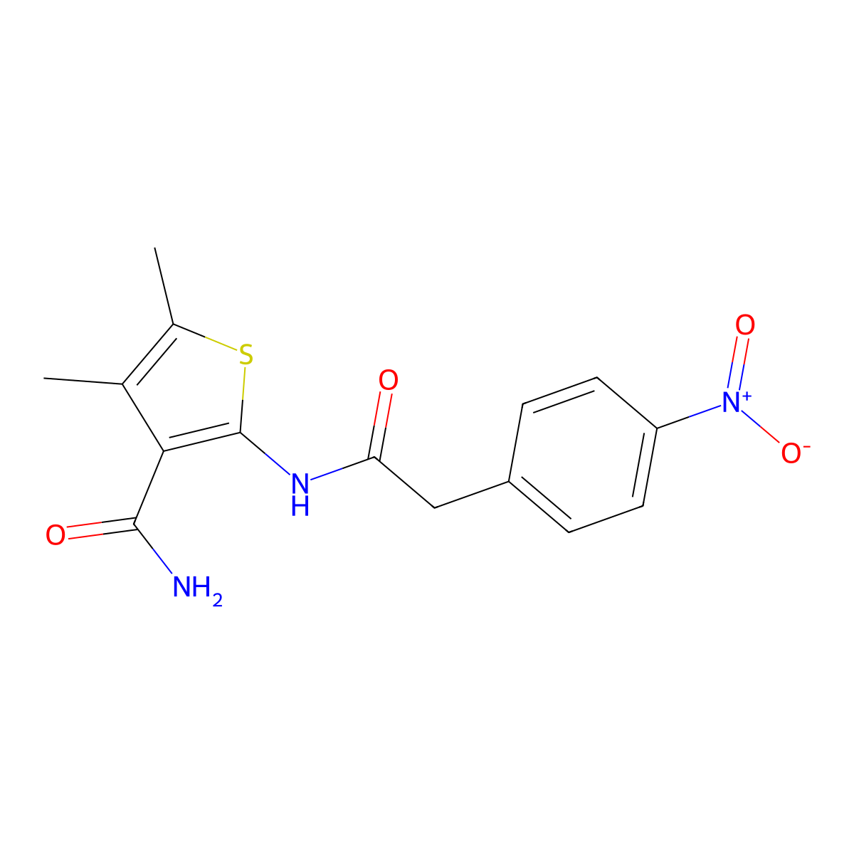 4,5-Dimethyl-2-[[2-(4-nitrophenyl)acetyl]amino]thiophene-3-carboxamide molecular structure, CAS 354141-35-8