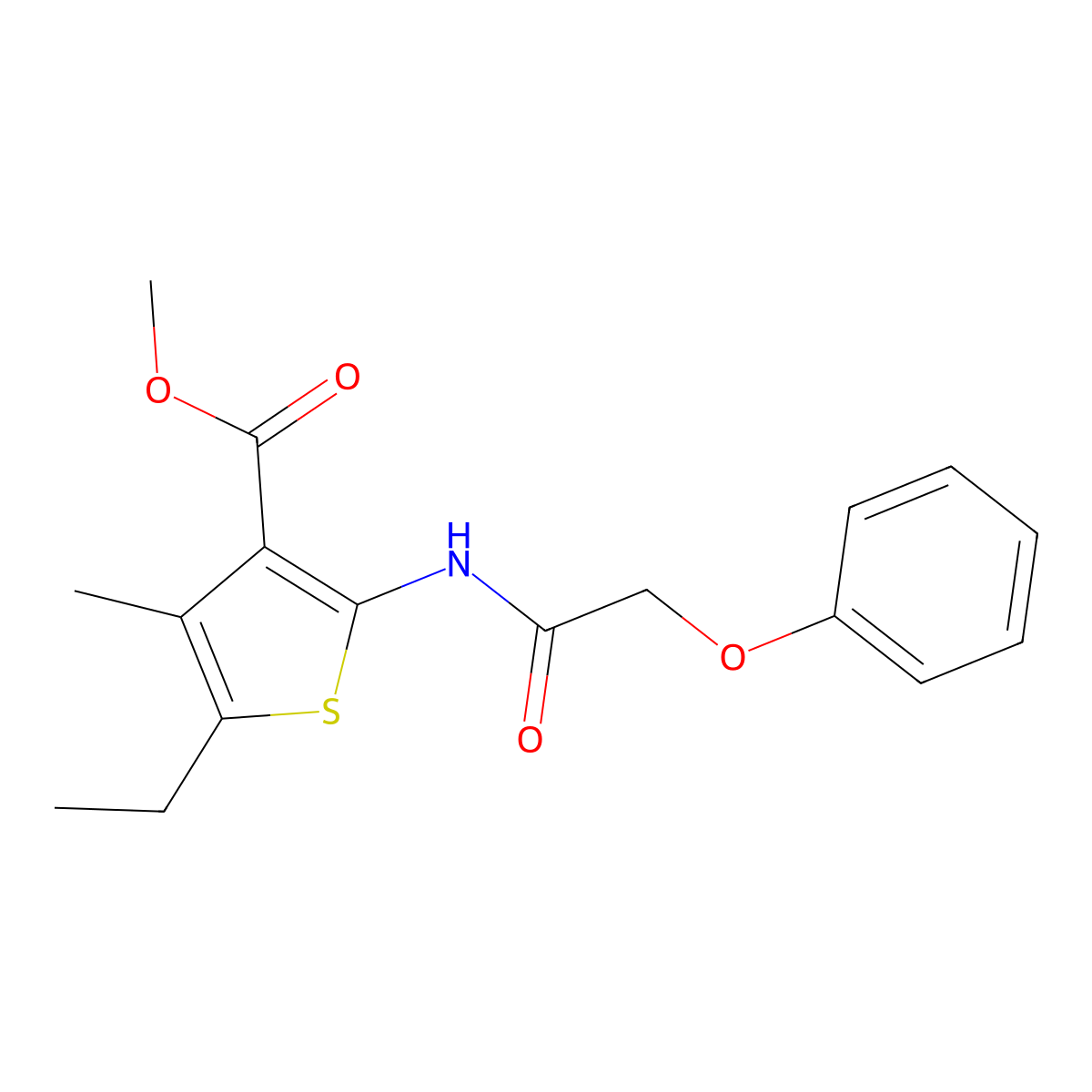 Methyl 5-ethyl-4-methyl-2-[(phenoxyacetyl)amino]thiophene-3-carboxylate molecular structure, CAS 354141-63-2