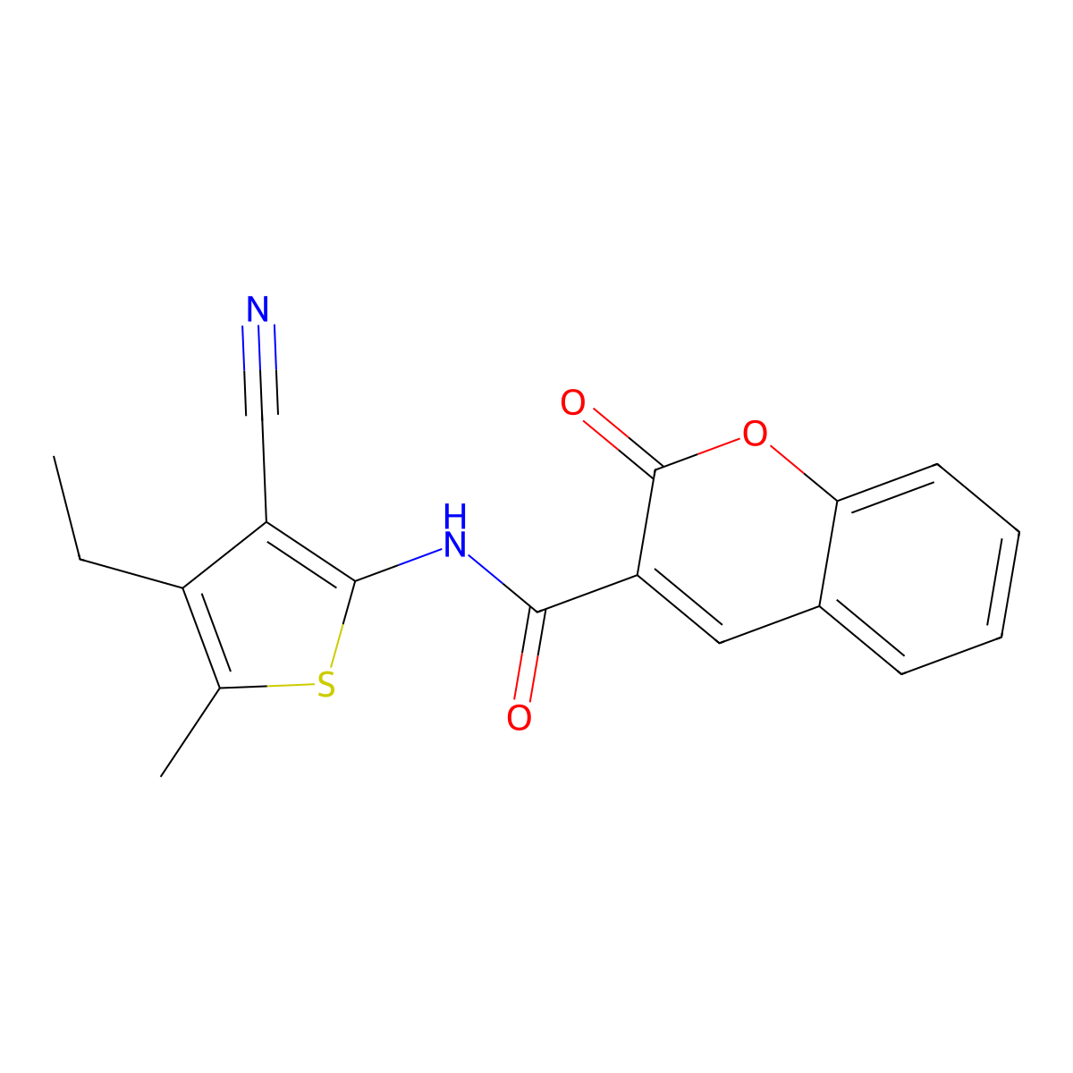 N-(3-cyano-4-ethyl-5-methylthiophen-2-yl)-2-oxochromene-3-carboxamide molecular structure, CAS 354144-49-3