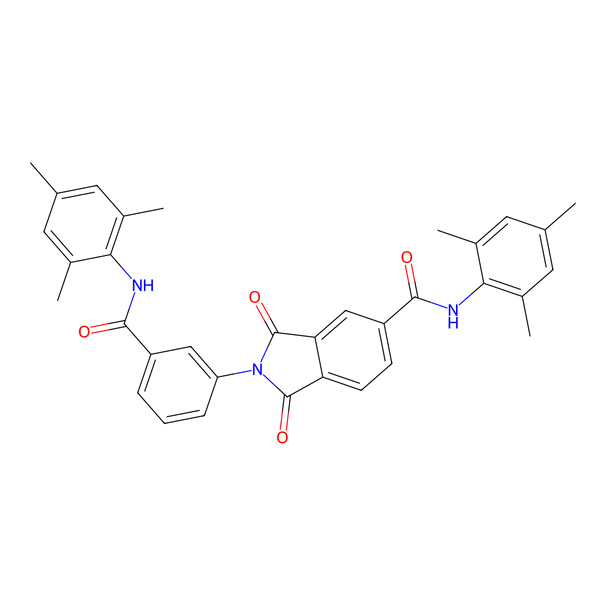 1,3-dioxo-N-(2,4,6-trimethylphenyl)-2-[3-[(2,4,6-trimethylphenyl)carbamoyl]phenyl]isoindole-5-carboxamide molecular structure, CAS 354148-53-1