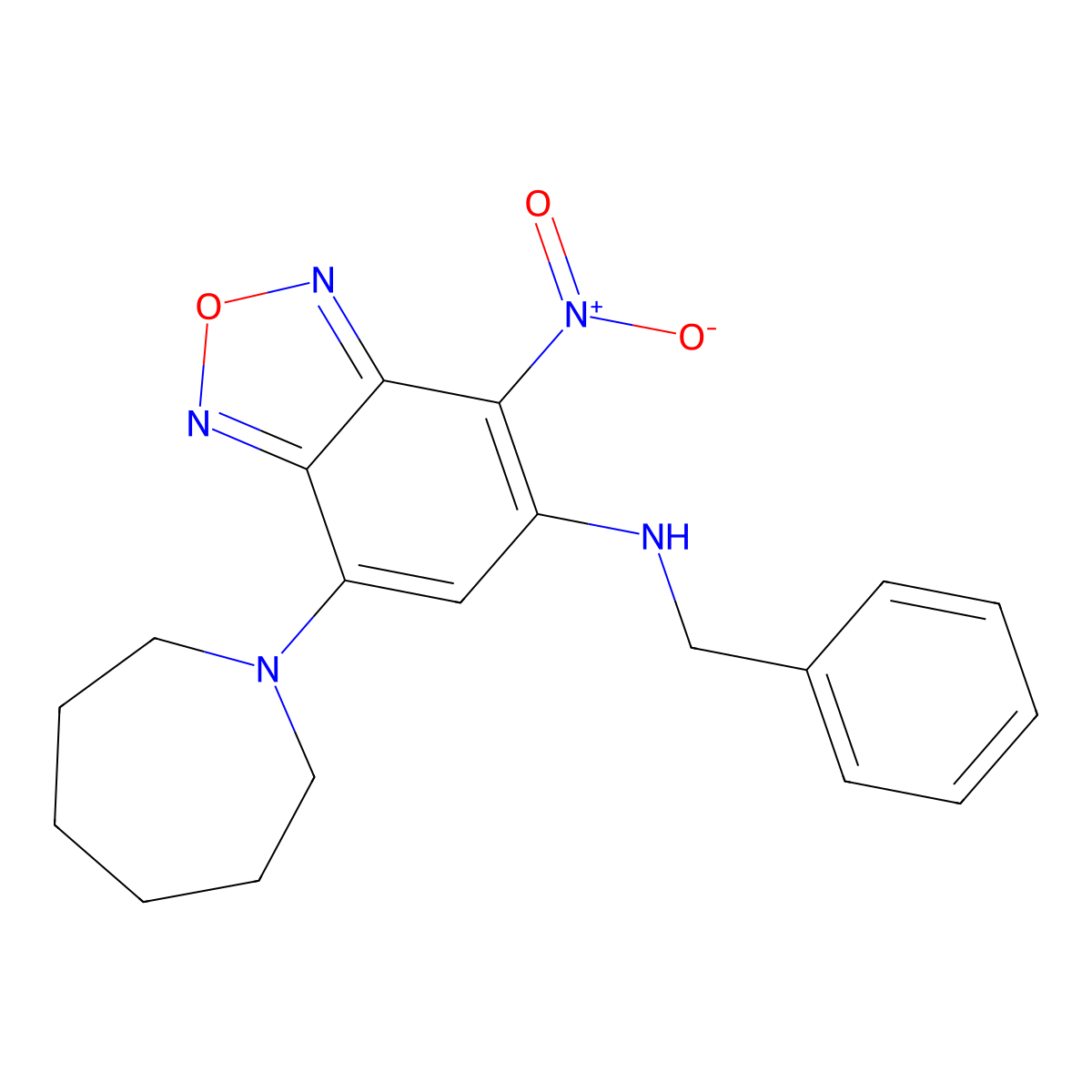 7-(azepan-1-yl)-N-benzyl-4-nitro-2,1,3-benzoxadiazol-5-amine molecular structure, CAS 354148-69-9