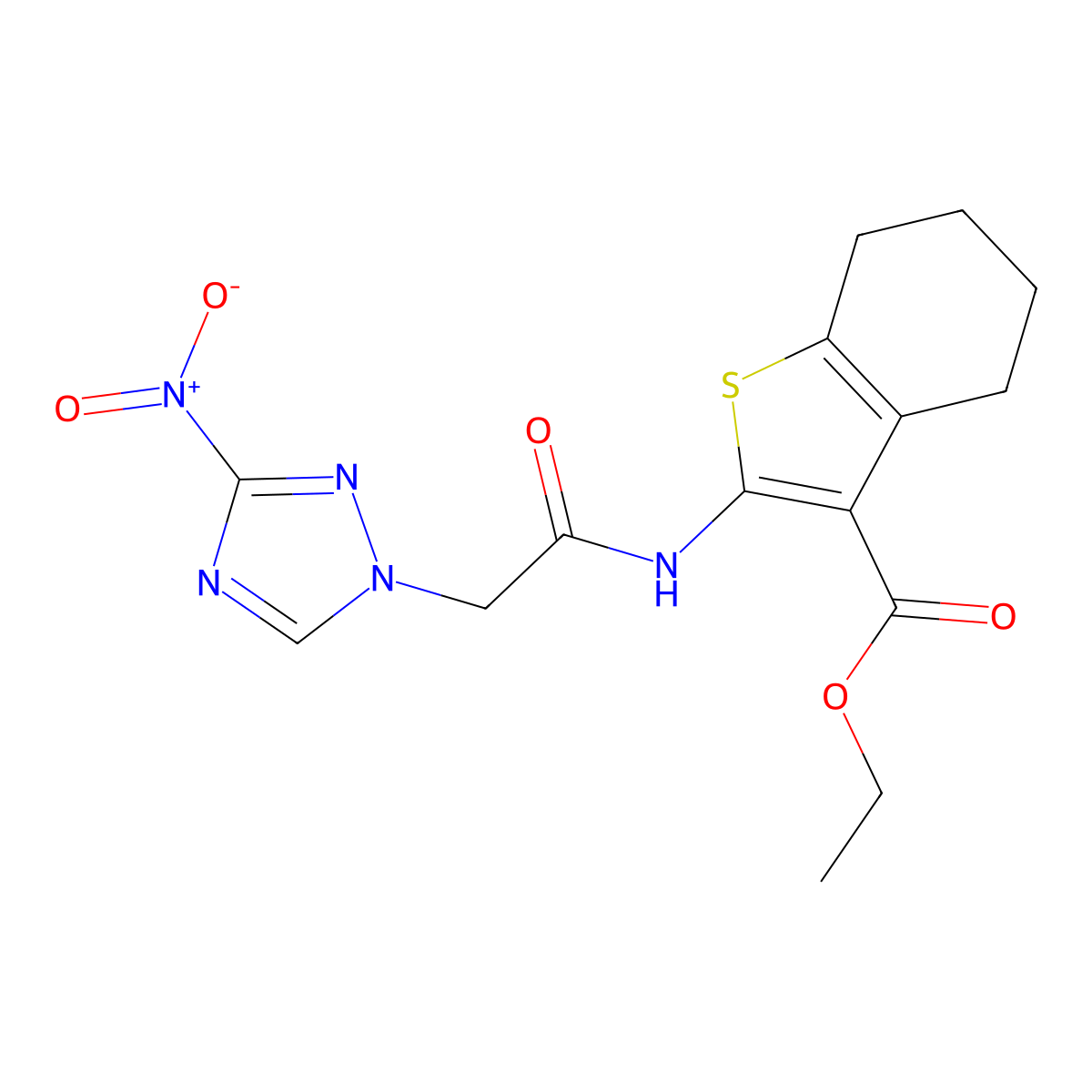Ethyl 2-[[2-(3-nitro-1,2,4-triazol-1-yl)acetyl]amino]-4,5,6,7-tetrahydro-1-benzothiophene-3-carboxylate molecular structure, CAS 354155-20-7