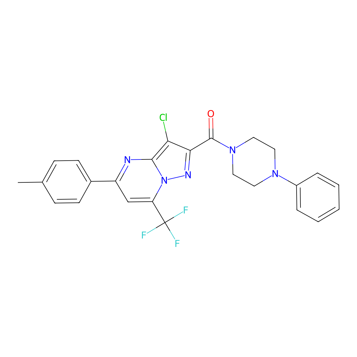 [3-Chloro-5-(4-methylphenyl)-7-(trifluoromethyl)pyrazolo[1,5-a]pyrimidin-2-yl](4-phenylpiperazin-1-yl)methanone molecular structure, CAS 354155-39-8