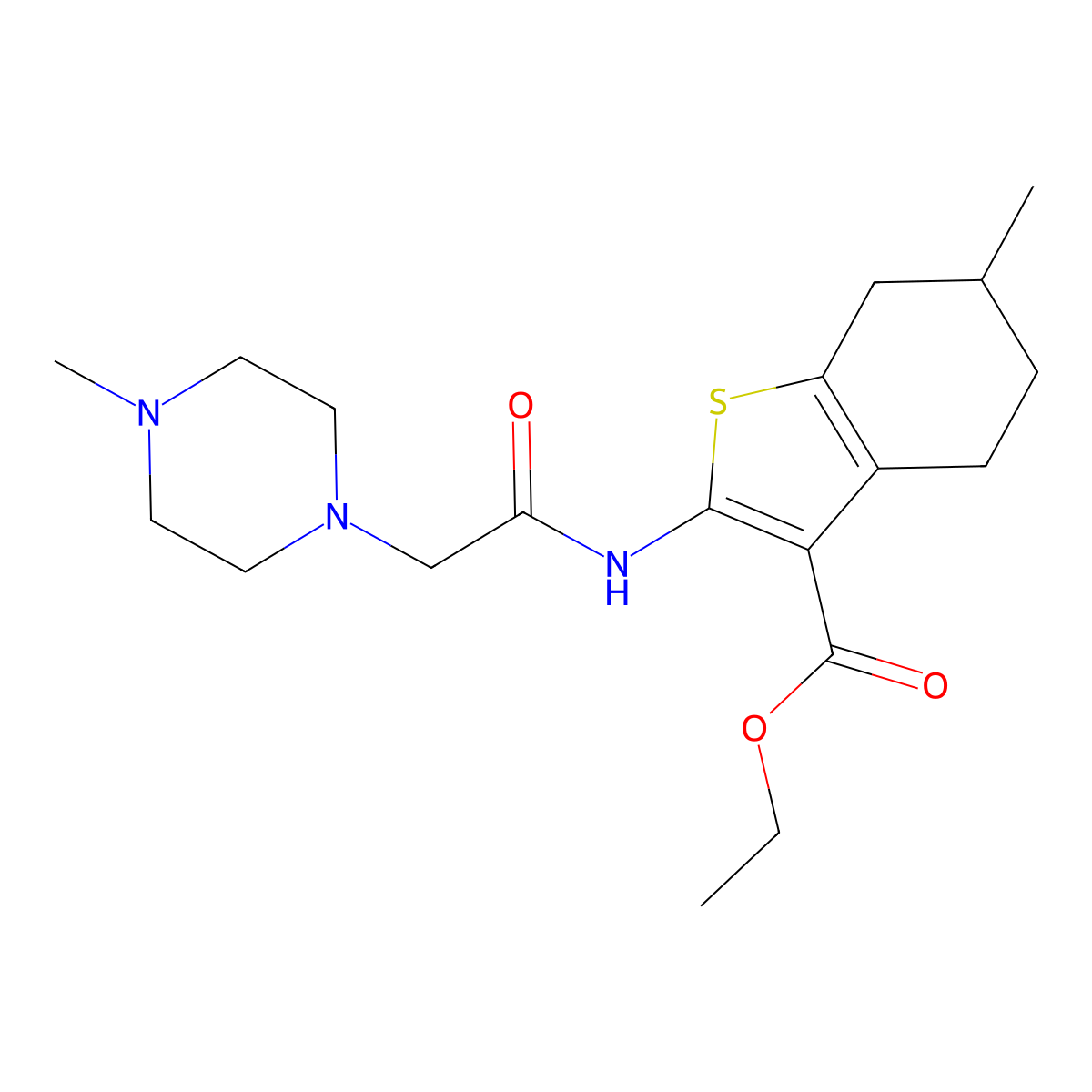 Ethyl 6-methyl-2-[2-(4-methylpiperazinyl)acetylamino]-4,5,6,7-tetrahydrobenzo[b]thiophene-3-carboxylate molecular structure, CAS 354156-16-4