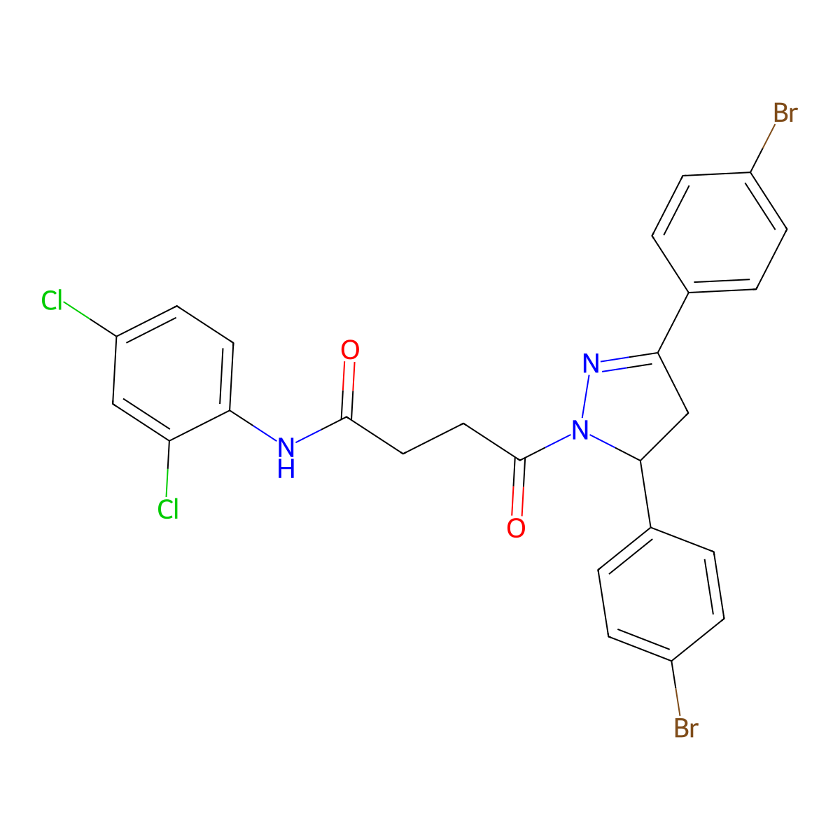 4-(3,5-bis(4-bromophenyl)-4,5-dihydro-1H-pyrazol-1-yl)-N-(2,4-dichlorophenyl)-4-oxobutanamide molecular structure, CAS 354156-26-6