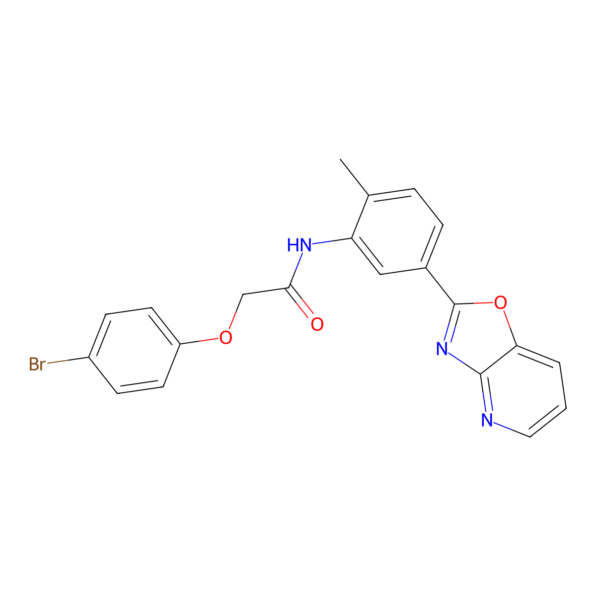 2-(4-bromophenoxy)-N-[2-methyl-5-([1,3]oxazolo[4,5-b]pyridin-2-yl)phenyl]acetamide molecular structure, CAS 354157-08-7