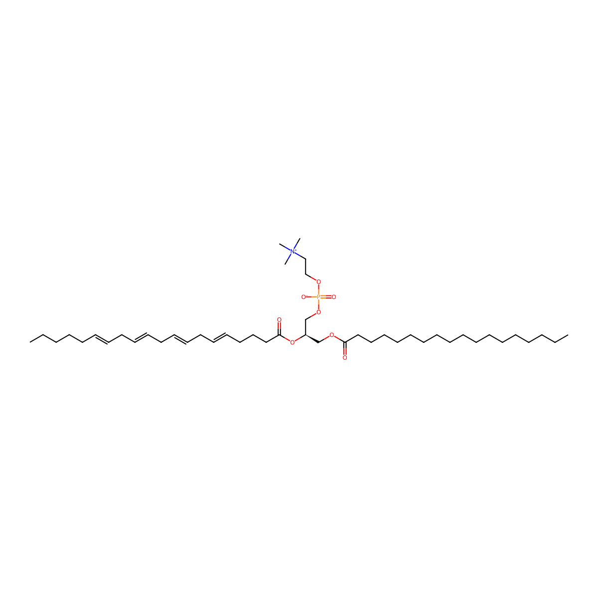(R)-2-((5Z,8Z,11Z,14Z)-Icosa-5,8,11,14-tetraenoyloxy)-3-(stearoyloxy)propyl (2-(trimethylammonio)ethyl) phosphate molecular structure, CAS 35418-59-8