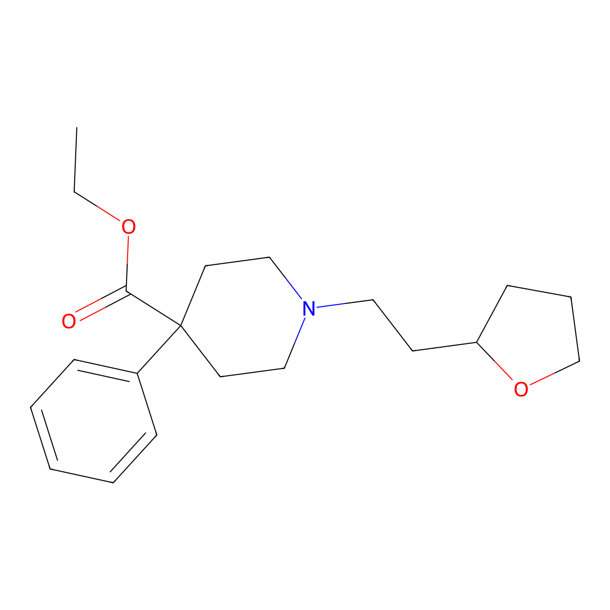 Isonipecotic acid, 4-phenyl-1-(2-(tetrahydro-2-furyl)ethyl)-, ethyl ester molecular structure, CAS 3542-75-4