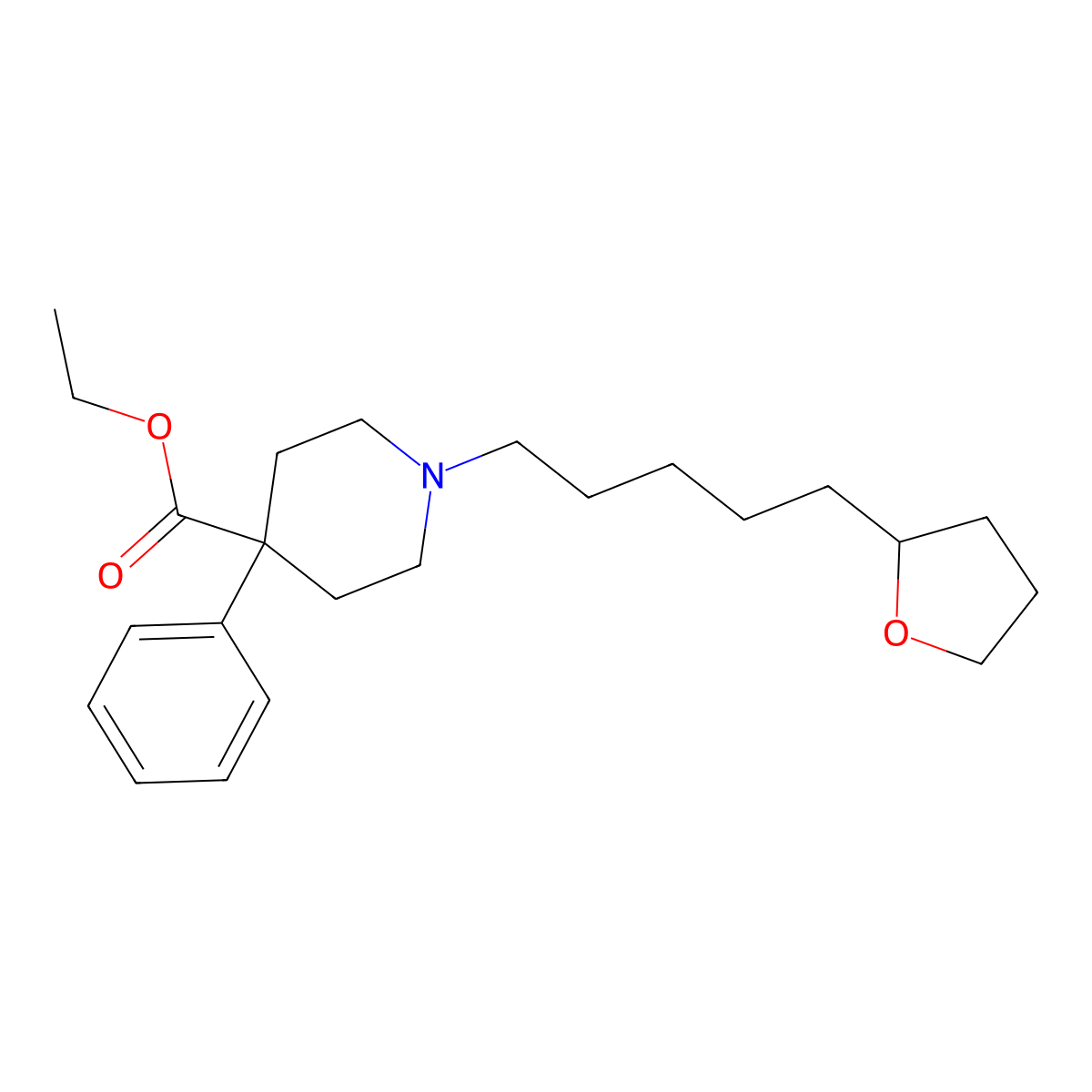 4-Phenyl-1-(5-(tetrahydro-2-furyl)pentyl)isonipecotic acid ethyl ester molecular structure, CAS 3542-78-7