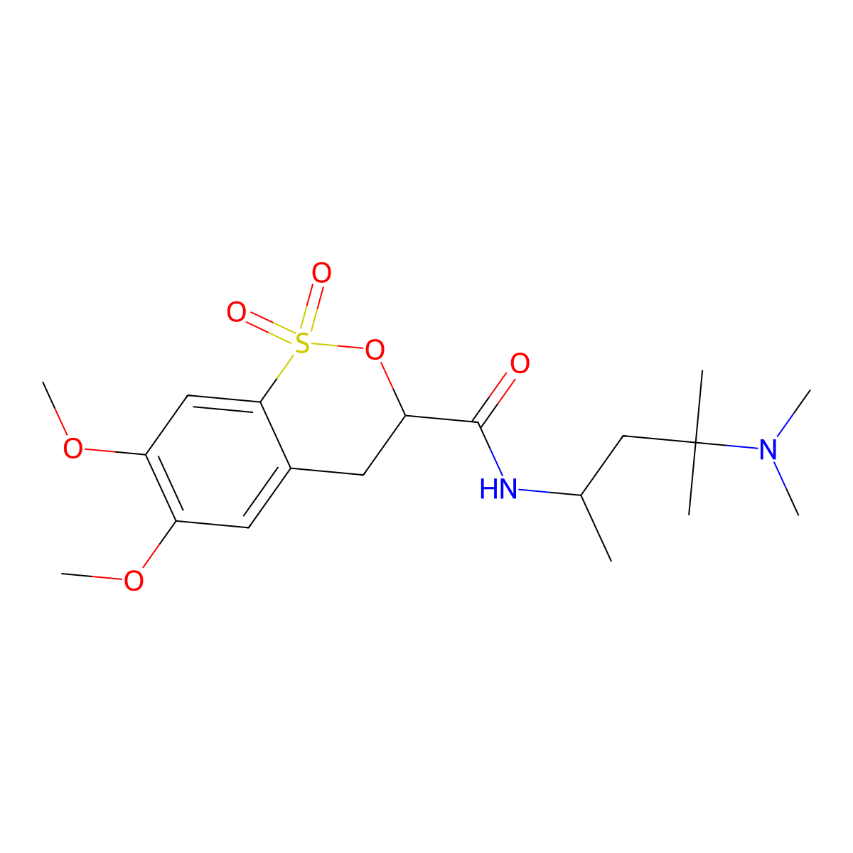 2,1-Benzoxathiin-3-carboxamide, N-(3-(dimethylamino)-1,3-dimethylbutyl)-3,4-dihydro-6,7-dimethoxy-, 1,1-dioxide molecular structure, CAS 35423-51-9
