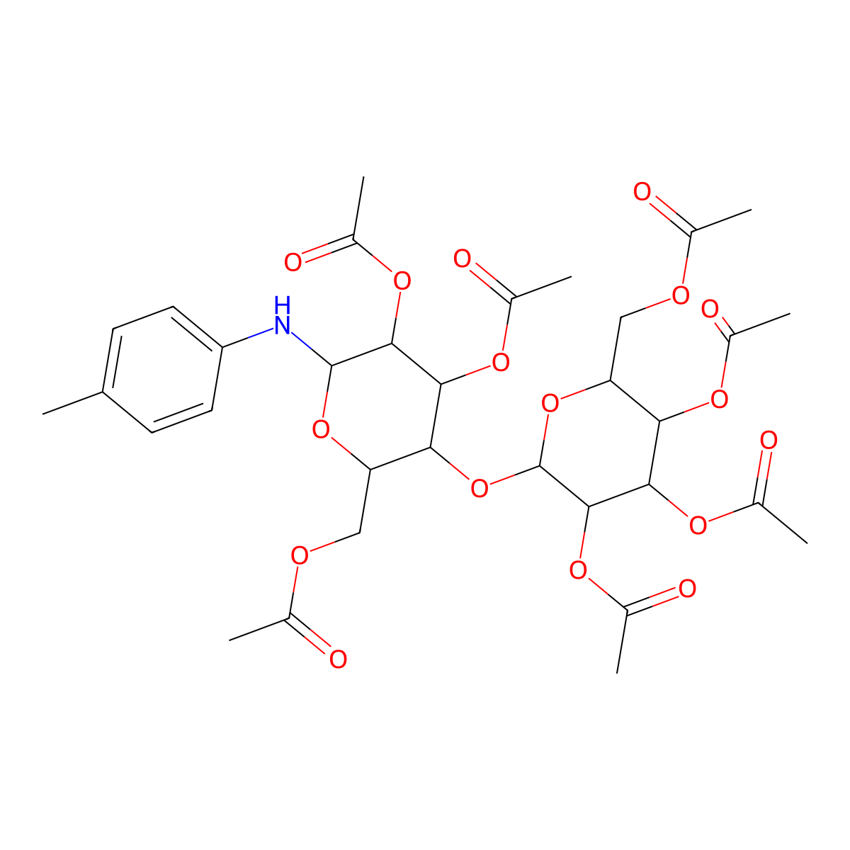 N-(4-Methylphenyl)-4-O-(2-O,3-O,4-O,6-O-tetraacetyl-beta-D-galactopyranosyl)-2-O,3-O,6-O-triacetyl-D-glucopyranosylamine molecular structure, CAS 35427-10-2