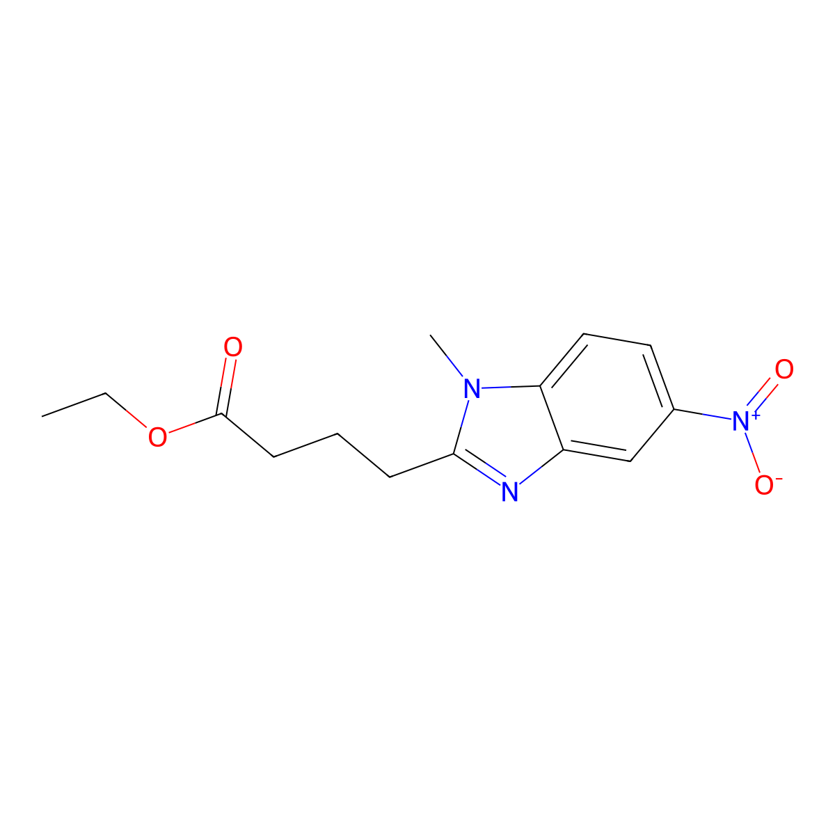 ethyl 4-(1-methyl-5-nitro-1H-1,3-benzodiazol-2-yl)butanoate molecular structure, CAS 3543-72-4