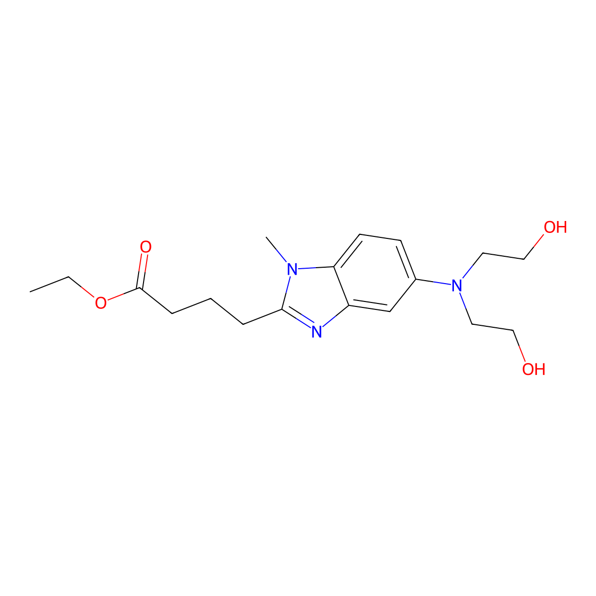 Ethyl 5-(bis(2-hydroxyethyl)amino)-1-methyl-1H-benzimidazole-2-butanoate molecular structure, CAS 3543-74-6
