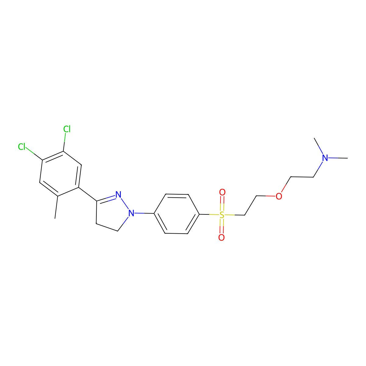 Ethanamine, 2-(2-((4-(3-(4,5-dichloro-2-methylphenyl)-4,5-dihydro-1H-pyrazol-1-yl)phenyl)sulfonyl)ethoxy)-N,N-dimethyl- molecular structure, CAS 35441-18-0