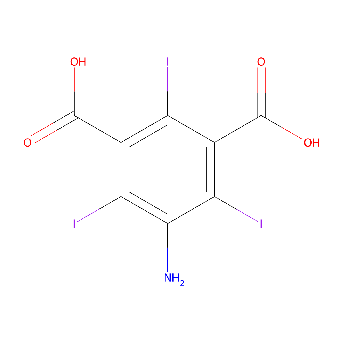 5-Amino-2,4,6-triiodo-1,3-benzenedicarboxylic acid molecular structure, CAS 35453-19-1