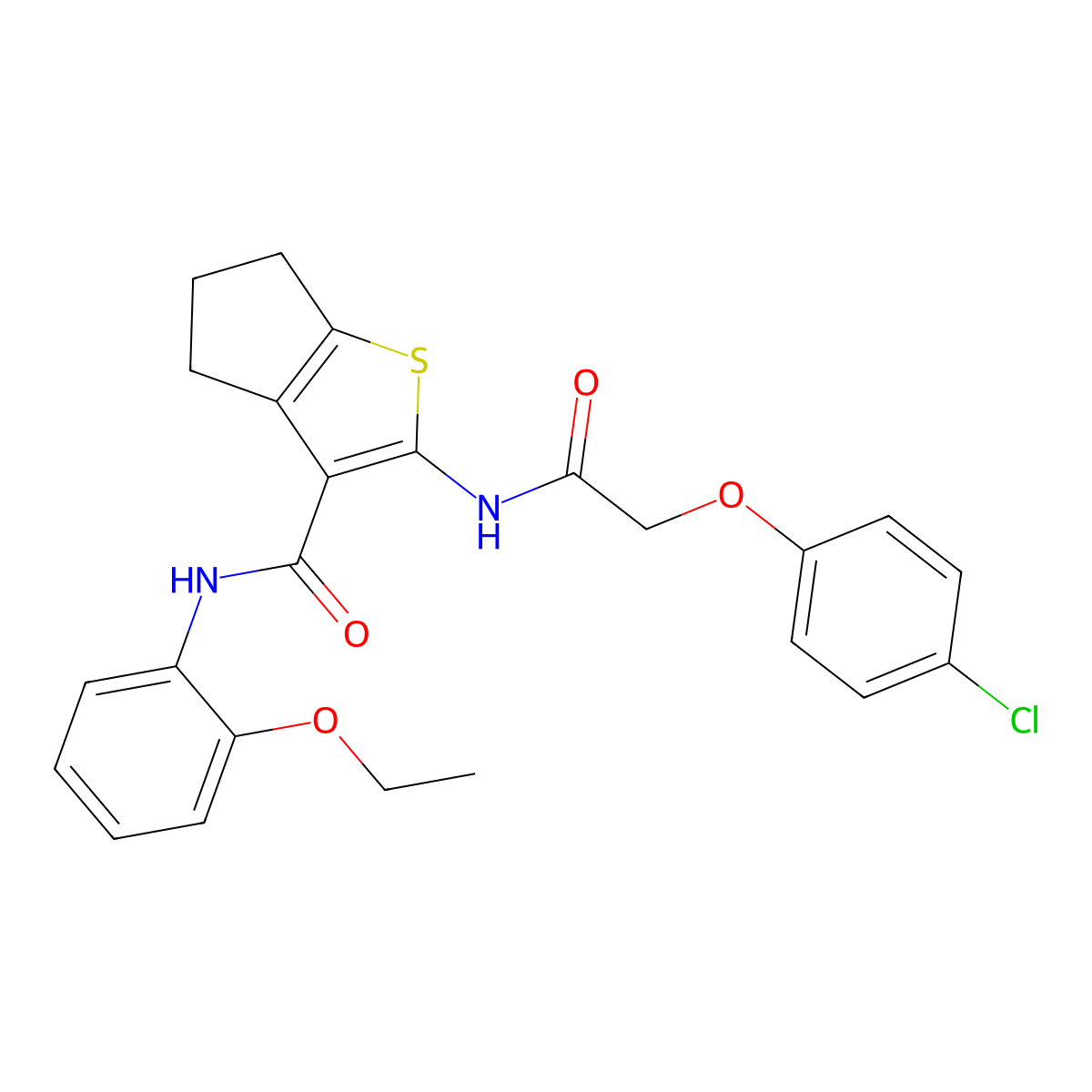 2-[[2-(4-chlorophenoxy)acetyl]amino]-N-(2-ethoxyphenyl)-5,6-dihydro-4H-cyclopenta[b]thiophene-3-carboxamide molecular structure, CAS 354531-39-8