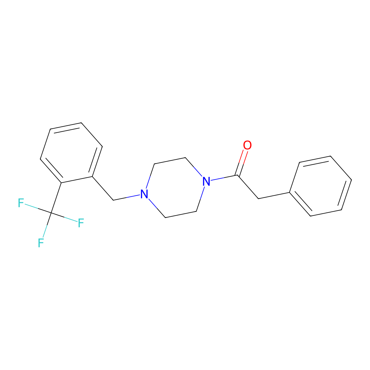 2-Phenyl-1-[4-[[2-(trifluoromethyl)phenyl]methyl]piperazin-1-yl]ethanone molecular structure, CAS 354536-11-1