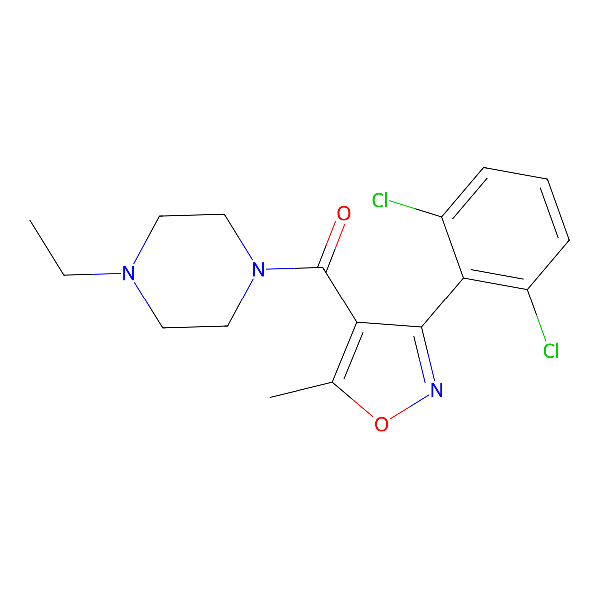 3-(2,6-Dichlorophenyl)-5-methylisoxazol-4-yl 4-ethylpiperazinyl ketone molecular structure, CAS 354536-83-7